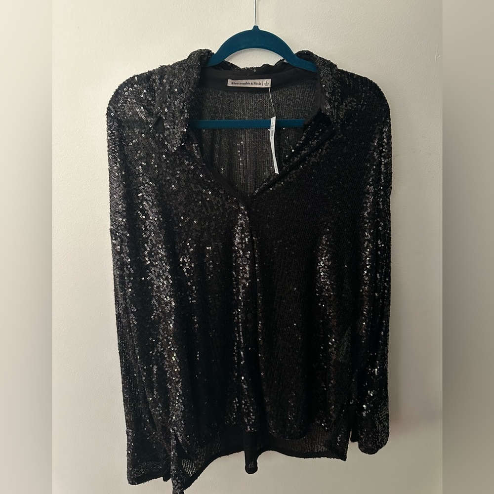 Abercrombie & Fitch Long-Sleeve Sequin Button-Up Shirt